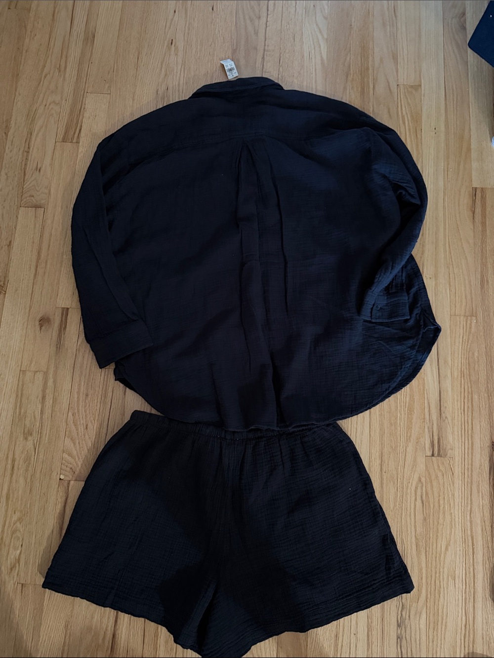 NWT Aerie Black Gauze Cotton Button Down Shorts Matching Lounge Set Sz XL - Picture 2 of 12